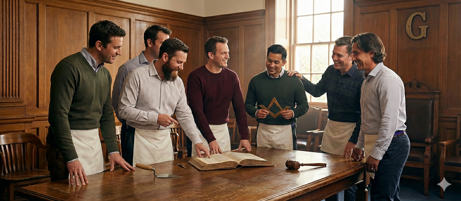 Masons around a table planning